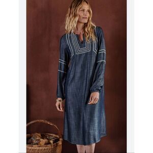 J. Jill Pure Jill Indigo Whipstitched Embroidered Dress Blue tencel lyocell M